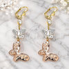 Oro Laminado Long Earring, Gold Filled Style Butterfly Design, with White Crystal, Polished, Tricolor, 02.351.0113