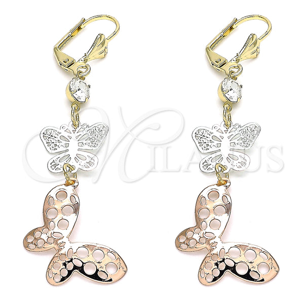 Gold Filled Ring — Long Earring Butterfly Design with White Crystal Polished — main product view — SKU 141453 | Oro Laminado anillo — Long Earring Butterfly diseño with cristal blanco pulido — SKU 141453