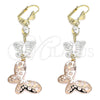 Oro Laminado Long Earring, Gold Filled Style Butterfly Design, with White Crystal, Polished, Tricolor, 02.351.0113
