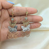 Oro Laminado Long Earring, Gold Filled Style Butterfly Design, with White Crystal, Polished, Tricolor, 02.351.0115