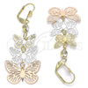 Oro Laminado Long Earring, Gold Filled Style Butterfly Design, with White Crystal, Polished, Tricolor, 02.351.0115