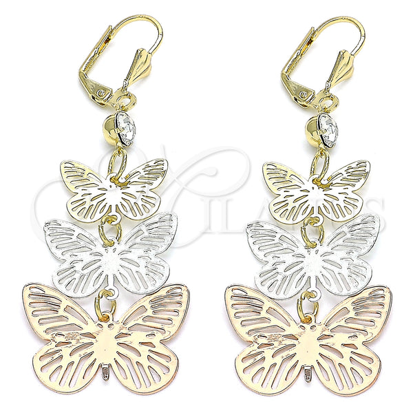 Gold Filled Ring — Long Earring Butterfly Design with White Crystal Polished — main product view — SKU 141455 | Oro Laminado anillo — Long Earring Butterfly diseño with cristal blanco pulido — SKU 141455