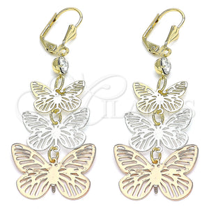 Gold Filled Ring — Long Earring Butterfly Design with White Crystal Polished — main product view — SKU 141455 | Oro Laminado anillo — Long Earring Butterfly diseño with cristal blanco pulido — SKU 141455