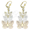 Oro Laminado Long Earring, Gold Filled Style Butterfly Design, with White Crystal, Polished, Tricolor, 02.351.0115