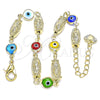 Oro Laminado Fancy Bracelet, Gold Filled Style Guadalupe and Evil Eye Design, Multicolor Resin Finish, Golden Finish, 03.351.0108.08 (06 MM Thickness, 8 Inches Length)