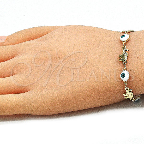 Gold Filled Bracelet — Fancy Bracelet Evil Eye and Elephant Design White — alternate product view — SKU 141460 | Oro Laminado brazalete — elegante Bracelet Evil Eye and Elephant diseño blanco — SKU 141460