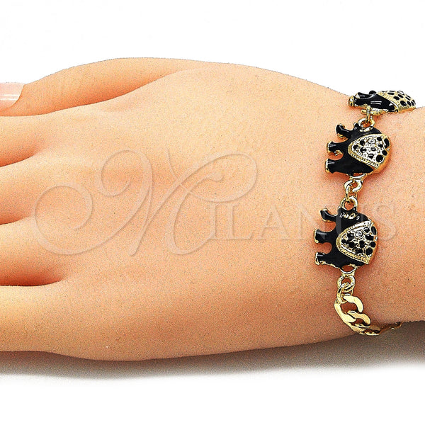 Gold Filled Bracelet — Fancy Bracelet Elephant Design with White Crystal Black — alternate product view — SKU 141461 | Oro Laminado brazalete — elegante Bracelet Elephant diseño with cristal blanco negro — SKU 141461