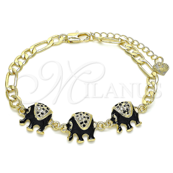 Gold Filled Bracelet — Fancy Bracelet Elephant Design with White Crystal Black — main product view — SKU 141461 | Oro Laminado brazalete — elegante Bracelet Elephant diseño with cristal blanco negro — SKU 141461