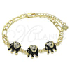 Oro Laminado Fancy Bracelet, Gold Filled Style Elephant Design, with White Crystal, Black Enamel Finish, Golden Finish, 03.351.0109.07 (05 MM Thickness, 7 Inches Length)