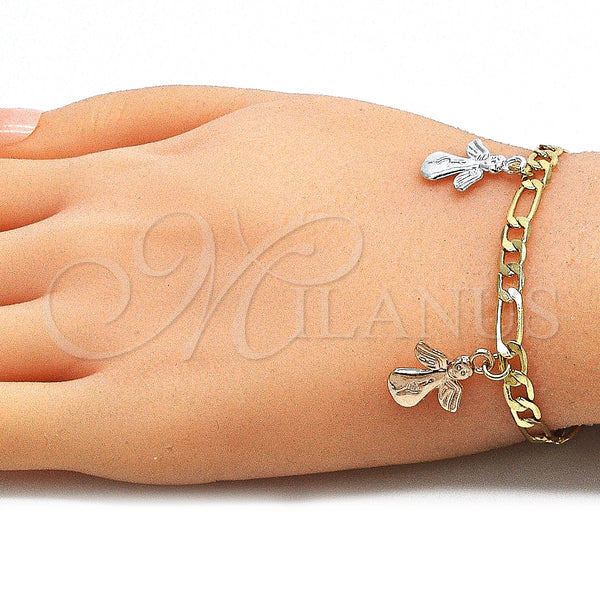 Gold Filled Bracelet — Charm Bracelet Angel Design Polished Tricolor 03. 04 — alternate product view — SKU 141463 | Oro Laminado brazalete — Charm Bracelet Angel diseño pulido Tricolor 03. 04 — SKU 141463