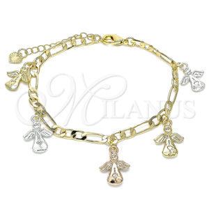 Gold Filled Bracelet — Charm Bracelet Angel Design Polished Tricolor 03. 04 — main product view — SKU 141463 | Oro Laminado brazalete — Charm Bracelet Angel diseño pulido Tricolor 03. 04 — SKU 141463