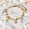 Oro Laminado Charm Bracelet, Gold Filled Style Heart and key Design, Polished, Tricolor, 03.351.0114.07 (07 MM Thickness, 7 Inches Length)