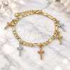 Oro Laminado Charm Bracelet, Gold Filled Style Crucifix Design, Polished, Tricolor, 03.351.0115.07 (04 MM Thickness, 7 Inches Length)