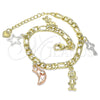 Oro Laminado Charm Bracelet, Gold Filled Style Moon and Star Design, Polished, Tricolor, 03.351.0116.07 (05 MM Thickness, 7 Inches Length)