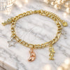 Oro Laminado Charm Bracelet, Gold Filled Style Moon and Star Design, Polished, Tricolor, 03.351.0116.07 (05 MM Thickness, 7 Inches Length)