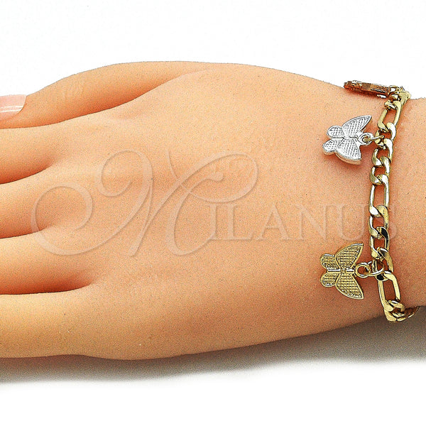 Gold Filled Bracelet — Charm Bracelet Butterfly Design Polished Tricolor 03. 05 — alternate product view — SKU 141470 | Oro Laminado brazalete — Charm Bracelet Butterfly diseño pulido Tricolor 03. 05 — SKU 141470