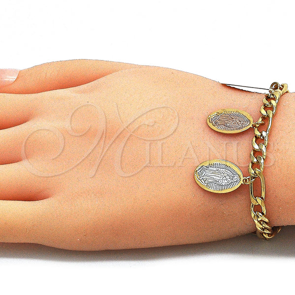 Gold Filled Bracelet — Charm Bracelet Guadalupe Design Polished Tricolor 03. 05 — alternate product view — SKU 141471 | Oro Laminado brazalete — Charm Bracelet Guadalupe diseño pulido Tricolor 03. 05 — SKU 141471