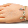 Oro Laminado Charm Bracelet, Gold Filled Style Guadalupe Design, Polished, Tricolor, 03.351.0120.08 (04 MM Thickness, 8 Inches Length)