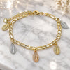 Oro Laminado Charm Bracelet, Gold Filled Style Guadalupe Design, Polished, Tricolor, 03.351.0120.08 (04 MM Thickness, 8 Inches Length)