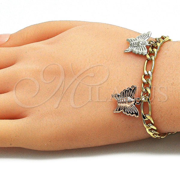Gold Filled Bracelet — Charm Bracelet Butterfly Design Polished Tricolor 03. 05 — alternate product view — SKU 141473 | Oro Laminado brazalete — Charm Bracelet Butterfly diseño pulido Tricolor 03. 05 — SKU 141473