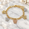 Oro Laminado Charm Bracelet, Gold Filled Style Butterfly Design, Polished, Tricolor, 03.351.0121.08 (05 MM Thickness, 8 Inches Length)