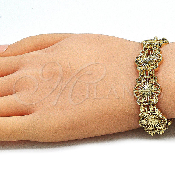 Gold Filled Bracelet — Fancy Bracelet Guadalupe and Cross Design Polished 03. — alternate product view — SKU 141476 | Oro Laminado brazalete — elegante Bracelet Guadalupe and cruz diseño pulido 03. — SKU 141476