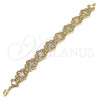 Oro Laminado Fancy Bracelet, Gold Filled Style Guadalupe and Cross Design, Polished, Golden Finish, 03.351.0124.08 (16 MM Thickness, 8 Inches Length)