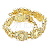 Oro Laminado Fancy Bracelet, Gold Filled Style Guadalupe and Cross Design, Polished, Golden Finish, 03.351.0124.08 (16 MM Thickness, 8 Inches Length)