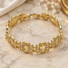 Oro Laminado Fancy Bracelet, Gold Filled Style Guadalupe and Cross Design, Polished, Golden Finish, 03.351.0124.08 (16 MM Thickness, 8 Inches Length)
