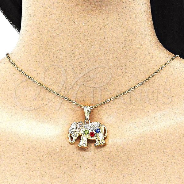Gold Filled Pendant — Fancy Pendant Elephant Design with Multicolor Crystal Polished — alternate product view — SKU 141477 | Oro Laminado dije — elegante Pendant Elephant diseño with Multicolor cristal pulido — SKU 141477
