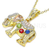 Oro Laminado Fancy Pendant, Gold Filled Style Elephant Design, with Multicolor Crystal, Polished, Tricolor, 05.351.0165