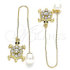 Oro Laminado Threader Earring, Gold Filled Style Turtle Design, with White and Black Crystal, Polished, Golden Finish, 02.380.0065