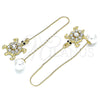 Oro Laminado Threader Earring, Gold Filled Style Turtle Design, with White and Black Crystal, Polished, Golden Finish, 02.380.0065