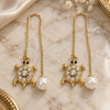 Oro Laminado Threader Earring, Gold Filled Style Turtle Design, with White and Black Crystal, Polished, Golden Finish, 02.380.0065