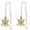 Oro Laminado Threader Earring, Gold Filled Style Turtle Design, with White and Black Crystal, Polished, Golden Finish, 02.380.0065