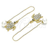 Oro Laminado Threader Earring, Gold Filled Style Turtle Design, with White and Black Crystal, Polished, Golden Finish, 02.380.0066