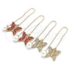 Oro Laminado Threader Earring, Gold Filled Style Butterfly Design, with Garnet Crystal, Polished, Golden Finish, 02.380.0068.1