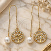 Oro Laminado Threader Earring, Gold Filled Style Tree Design, with White Crystal, Polished, Golden Finish, 02.380.0069