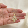 Oro Laminado Pendant Necklace, Gold Filled Style Hand of God Design, with Sapphire Blue Cubic Zirconia and White Crystal, Polished, Golden Finish, 04.156.0205.1.20 (02 MM Thickness, 20 Inches Length)