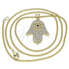 Oro Laminado Pendant Necklace, Gold Filled Style Hand of God and Judaica Design, with Sapphire Blue Cubic Zirconia and White Crystal, Polished, Golden Finish, 04.156.0205.1.20 (02 MM Thickness, 20 Inches Length)