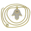 Oro Laminado Pendant Necklace, Gold Filled Style Hand of God Design, with Sapphire Blue Cubic Zirconia and White Crystal, Polished, Golden Finish, 04.156.0205.1.20 (02 MM Thickness, 20 Inches Length)