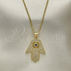Oro Laminado Pendant Necklace, Gold Filled Style Hand of God and Judaica Design, with Sapphire Blue Cubic Zirconia and White Crystal, Polished, Golden Finish, 04.156.0205.1.20 (02 MM Thickness, 20 Inches Length)