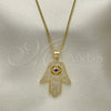 Oro Laminado Pendant Necklace, Gold Filled Style Hand of God Design, with Sapphire Blue Cubic Zirconia and White Crystal, Polished, Golden Finish, 04.156.0205.1.20 (02 MM Thickness, 20 Inches Length)