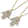 Oro Laminado Pendant Necklace, Gold Filled Style Hand of God and Judaica Design, with Sapphire Blue Cubic Zirconia and White Crystal, Polished, Golden Finish, 04.156.0205.1.20 (02 MM Thickness, 20 Inches Length)