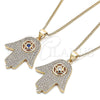 Oro Laminado Pendant Necklace, Gold Filled Style Hand of God Design, with Sapphire Blue Cubic Zirconia and White Crystal, Polished, Golden Finish, 04.156.0205.1.20 (02 MM Thickness, 20 Inches Length)