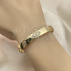 Oro Laminado Individual Bangle, Gold Filled Style Evil Eye and Hand of God Design, with White Micro Pave, Polished, Golden Finish, 07.156.0076 (09 MM Thickness, One size fits all)