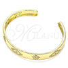 Oro Laminado Individual Bangle, Gold Filled Style Evil Eye and Hand of God Design, with White Micro Pave, Polished, Golden Finish, 07.156.0076 (09 MM Thickness, One size fits all)