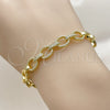 Oro Laminado Individual Bangle, Gold Filled Style Paperclip Design, with White Micro Pave, Polished, Golden Finish, 07.341.0005 (09 MM Thickness, One size fits all)