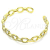 Oro Laminado Individual Bangle, Gold Filled Style Paperclip Design, with White Micro Pave, Polished, Golden Finish, 07.341.0005 (09 MM Thickness, One size fits all)