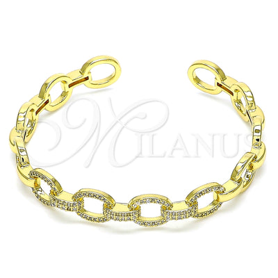 Oro Laminado Individual Bangle, Gold Filled Style Paperclip Design, with White Micro Pave, Polished, Golden Finish, 07.341.0005 (09 MM Thickness, One size fits all)